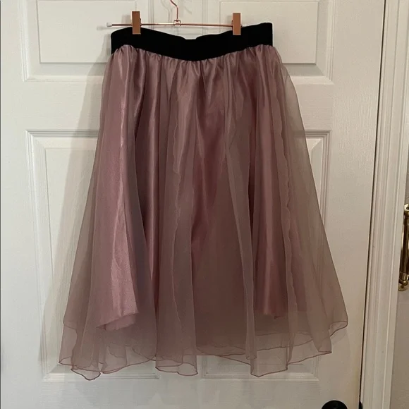 Dusty Pink and Black Bow Organza Princess Skirt Bowknot A Line Midi/Knee XL - Picture 2 of 6